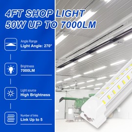XLNYUUI Led Shop Lights,4FT LED Light 50W 6500K 7000LM Led Daylight,Garage Light Linkable Clear Cover Integrated V-Shape for Garage Warehouse Workbench Workshop(2-Pack)