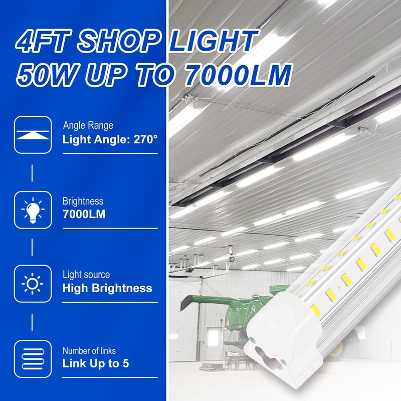 XLNYUUI Led Shop Lights,4FT LED Light 50W 6500K 7000LM Led