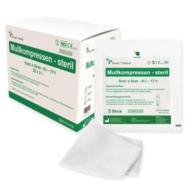 Sterile Dressings 5 x 5 cm Pack of 50 Sterile 8 Layers Wound Dressing Material Gauze Dressings for Wound Care Blood Absorption and Secretion Absorption