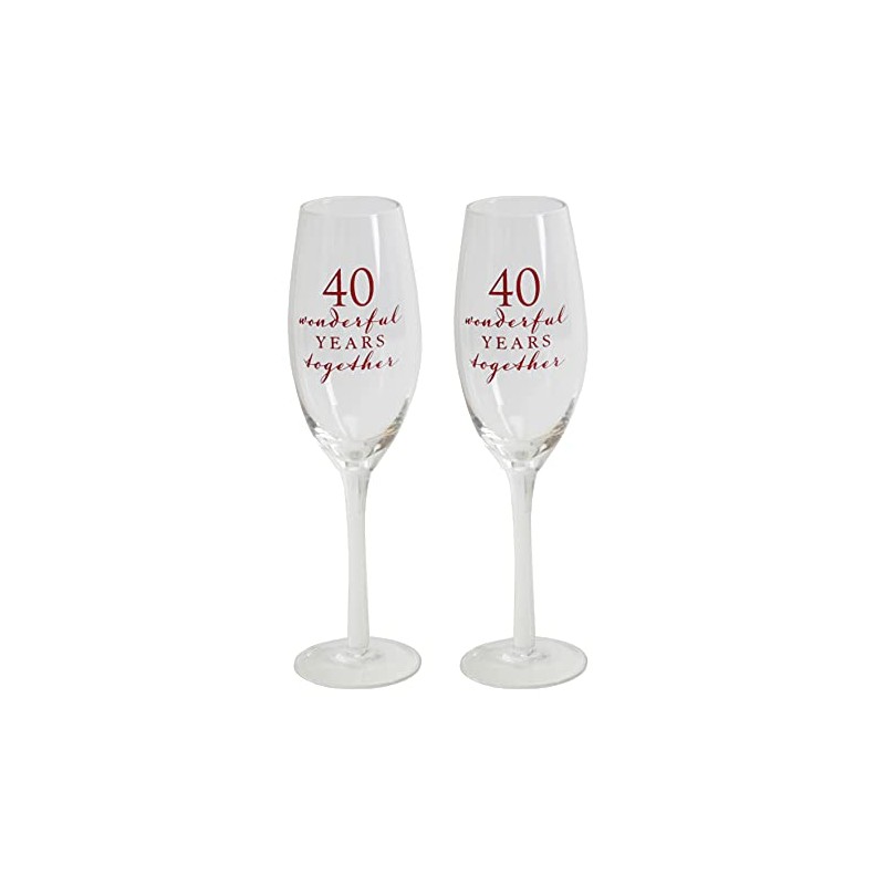 Happy 40th Ruby Anniversary Pair Of Champagne Glasses