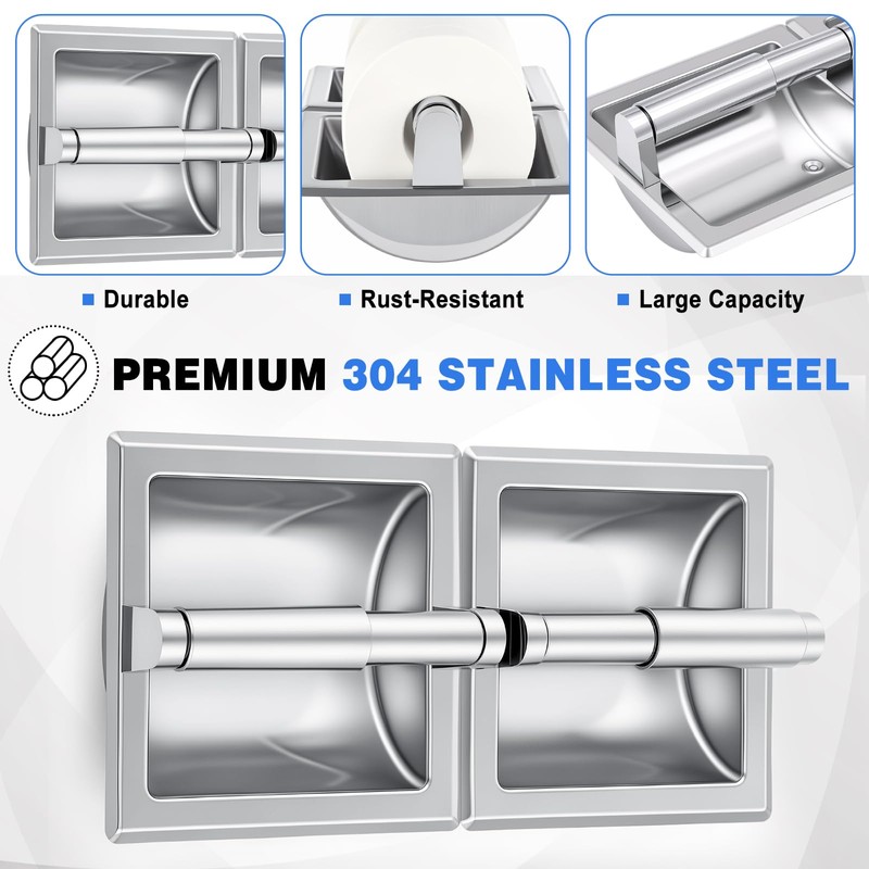 Recessed Toilet Paper Holder, Double Roll Wall Mounted Toilet Tissue