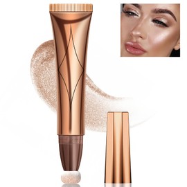Cream Liquid Highlighter Beauty Wand,Xcreando Shimmer Highlight Stick with Cushion Applicator Silky Bronzer Stick Waterproof Lightweight Face Contouring Makeup with Illuminator Finish(#04 Pearl White)