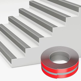 Elvone Stair Nosing, Rubber Edging Guard Trim Self Adhesive, Vinyl Staircase Step Edge Protector for Outdoor & Indoor(3.3 FT, Grey)