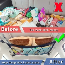 ZUOZE Car Ceiling Storage Net | Double Zipper, Adjustable Strap Prevent Falling, Double-Layer Mesh Long Road Trip Camping Van SUV Roof Cargo Pocket Organizer for Putting Quilt Toys Towel Sundries