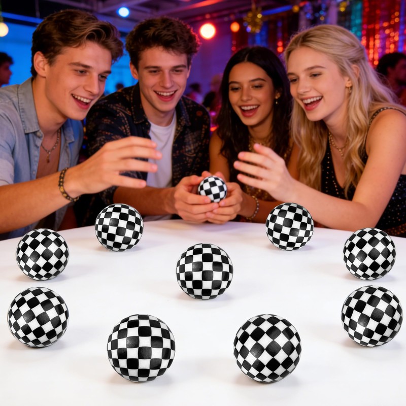 16 PCS 2 Inch Black and White Rubber Checkered Party