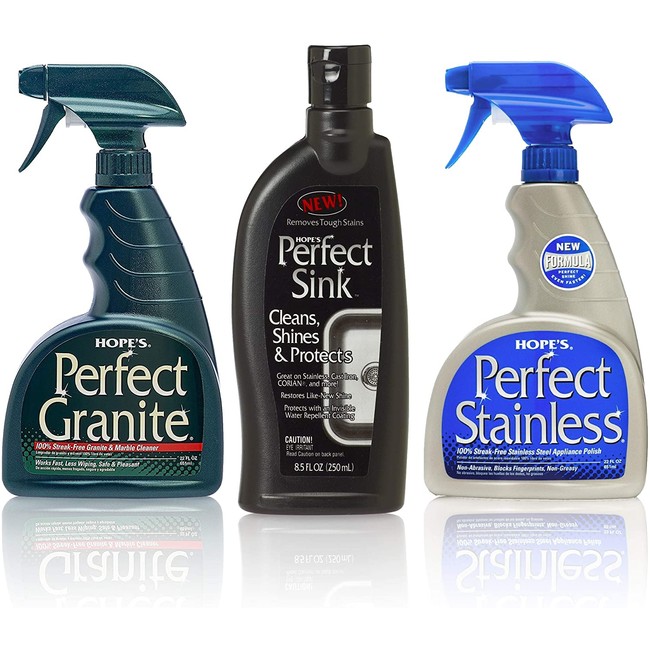 HOPE'S Stainless, Granite, and Perfect Sink Bundle Streak Free Polishing Kitchen Cleaners Removes Stains, Restores, and Repels Water