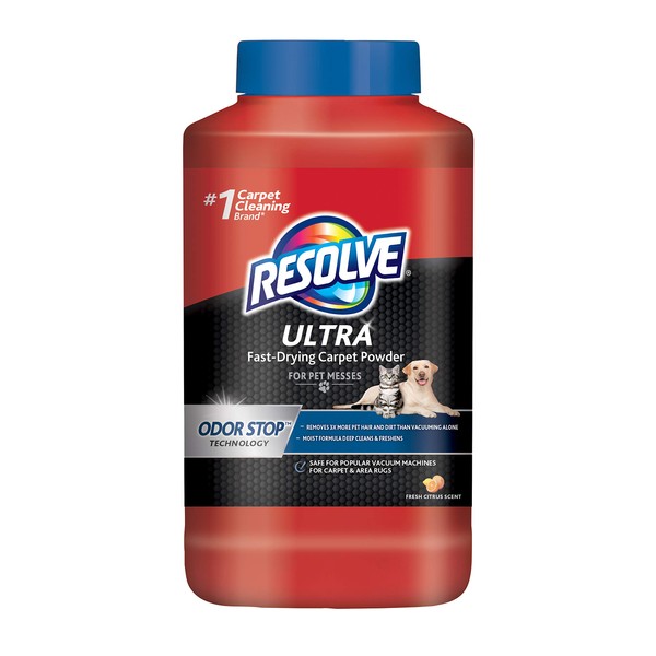 Resolve Ultra Fast-Drying Carpet Powder For Pet Messes, Fresh Citrus Scent, 18 Oz (Packaging May Vary)