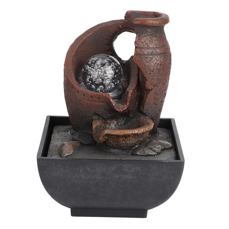 Desktop Fountain Flowing Water Decoration Ornament with LED Light Decor