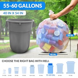 Reli. 55 Gallon Trash Bags Heavy Duty (100 Count) | Clear | Twist Ties Included | Extra Tough, Leak-Proof Garbage Bags | Ideal for Large Clean Ups