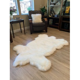 LAMBZY Faux Sheepskin Super Soft Hypoallergenic Silky Shag Bear Rug for Living Room, Kids Room, Sofa (4'x6', White)