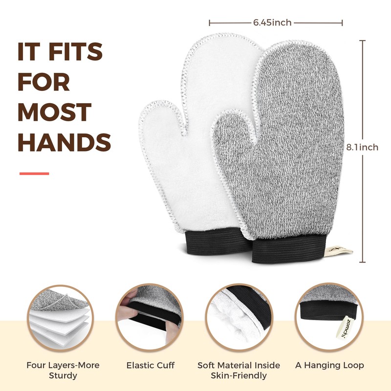 ZOMCHI 2 Pack Deep Exfoliating Glove with Dual Texture, Massage