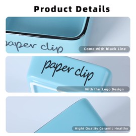 Farmhouse Square Paper Clip and Binder Clip Holders,Ceramic Binder Clip Dispenser Organizer for Desk, Cute Office Push Pins Holder, 3.3-Inch (Turquoise)