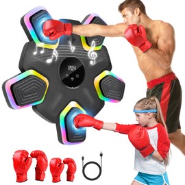 SHGUMITE Music Boxing Machine with Parent-Child Gloves, Smart Bluetooth Boxing Trainer with 8 RGB Training Lights, Boxing Machine Wall Mounted Music for Home, Office, Gym