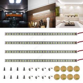 DGZXLED 12V Car Interior LED Light,4Pcs 13" 12 Volt 9W 54LEDs 800LM SMD5730 Double Row Waterproof White 6500K Back Magnet Mount Rigid Light Strip for Car,SUV,Trailer,Van,RV,Cargo,Boat,Cabinet
