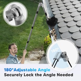 11.8 FT Gutter Cleaning Tools From The Ground, Adjustable Rain Gutter Cleaning Pole with Gutter Brush & Shovel, Roof Gutters Cleaner Tool with Grip Tapes