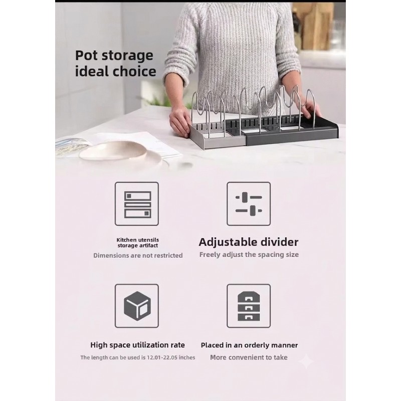 Expandable Pot and Pan Organizer for Kitchen Cabinets – Adjustable