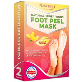 Foot Peel Mask - Peach Feet Peeling Mask 2 Pack - Dermatologically Tested, Cracked Heel Repair, Dead Skin Remover for Baby Soft Feet - Exfoliating Peel Natural Treatment by Plantifique