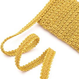 Glamoreal 20 Yards Gold Lace Trim, 0.48 Inch Woven Fabric Polyester Gold Trim for Sewing, Gold Braided Trims for Jewelry Making Wedding Bridal Costume DIY Crafts Sewing Curtain