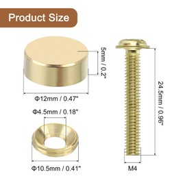 uxcell 4Pcs Brass Decorative Screws with Caps, 12 mm Mirror Screws Cap Cover Nails Fasteners for Decorative Mirror Furniture, Gold