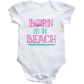 Hippowarehouse Born On The Beach Baby Vest Bodysuit (Short Sleeve) Boys Girls White