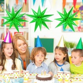 60 Pcs Green Star Balloons Explosion 12 Point Foil Cone Balloons Magic Starburst Balloons Large for Wedding Anniversary Backdrop Birthday Christmas Party Decorations