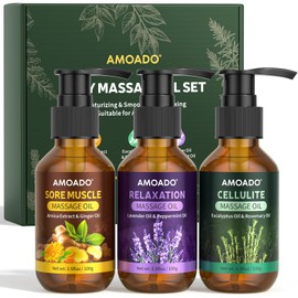 Massage Oil for Muscle Therapy,Sore Muscle Massage Oils with Arnica,Eucalyptus,Lavender Oils Blend,Body Oil Trio Set,Non-Greasy & Spa-Quality Relaxation for All Skin Types