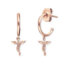Engelsrufer Women's Stud Earrings Guardian Angel Rose Gold-Plated Sterling Silver – Clasp – Nickel-Free – 29 mm, Sterling Silver, No Gemstone
