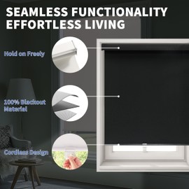 ColourTree Blackout Blinds Free-Stop Cordless Roller Shades Thermal-Insulated Window Blind, Easy Install Room Darkening Shades for Home, Office, Bedroom (Black, 35" W x 72" H)