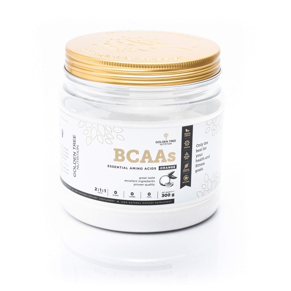 Golden Tree BCAA Powder 300 g Aminos 2:1:1 Orange Lemon Branched Chained Amino Acid Water Soluble No Additives