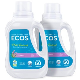 ECOS ECOS Laundry Detergent Liquid, 100 Loads - Dermatologist Tested Laundry Soap - Hypoallergenic, EPA Safer Choice Certified, Plant-Powered - Lavender, 50 Fl Oz (Pack of 2)