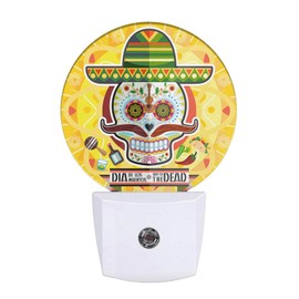 Uanvaha Skull Yellow Night Light Plug in Funny Skull with Hat LED Dusk to Dawn Night Lamp Auto Sensor for Bedroom Bathroom Hallway Living Room