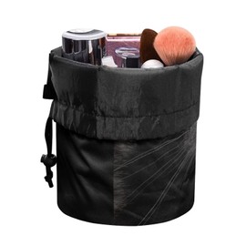 chaqlin Black Cat Barrel Drawstring Makeup Bag Travel Cosmetic Bag Large Toiletry Organizer Waterproof Drawstring Cosmetic Bag for Women and Girls