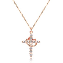 14K Gold Plated Cross Necklace for Women Upgraded Crown Cross Necklace for Women Simple Diamond Gold Necklaces (Rose Gold#2)