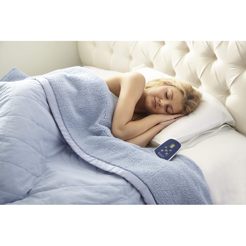 Thermee Micro Flannel Electric Blanket with Sherpa, Tan, Queen