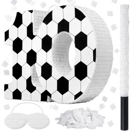 Gemscream Number 10 Soccer Piñata Bundle with Blindfold and Stick Small Piñata Party Decoration for Mexican Fiesta Cinco De Mayo School Anniversary Football Party Celebration Gift 15.75 x 11 x 2.8 in