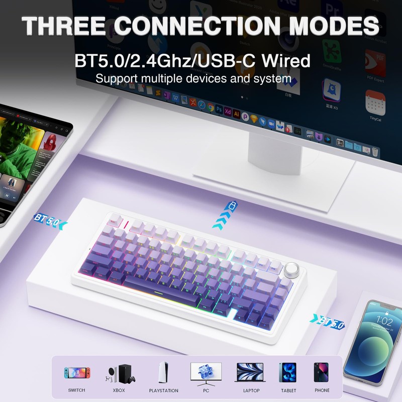AULA F75 Pro Wireless Mechanical Keyboard,75% Hot Swappable Custom Keyboard,RGB