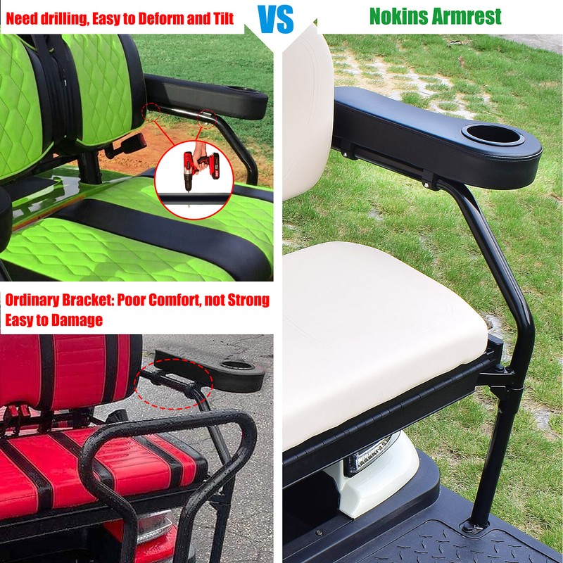NOKINS Golf Cart Armrest with Cup Holder, No Drilling,Golf Cart