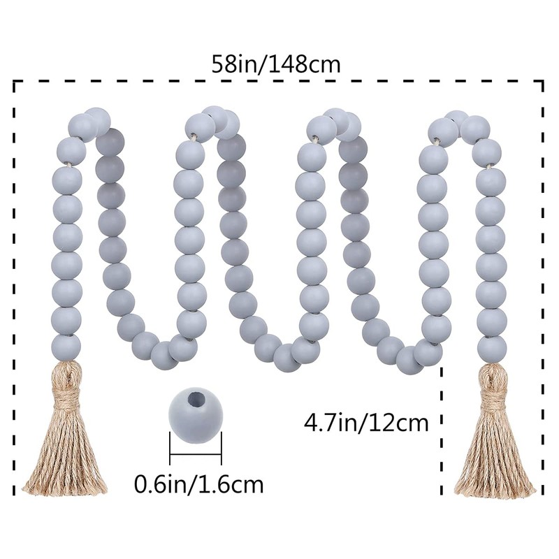 58 Inches String Garland Farmhouse Wooden Beads Rustic Boho Wood
