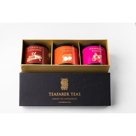 Teafarer Teas Luxury Gift Set, Ceylon Black Tea Collection with Coconut, Cinnamon and Strawberry Flavours, 3 x 50g Tins