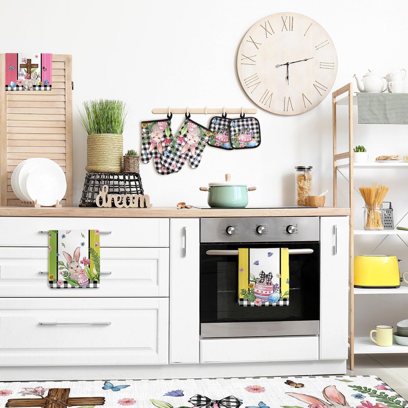 snaxuda 10 Pcs Kitchen Decor Set Bunny Kitchen Towels and