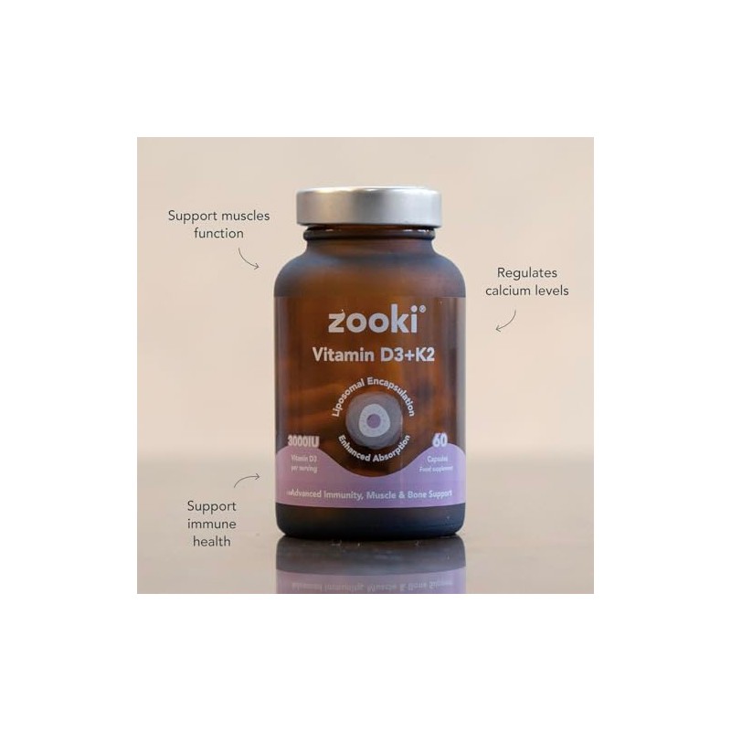 Zooki Liposomal Vitamin D3 + K2 3000IU, 60 Capsules, 30
