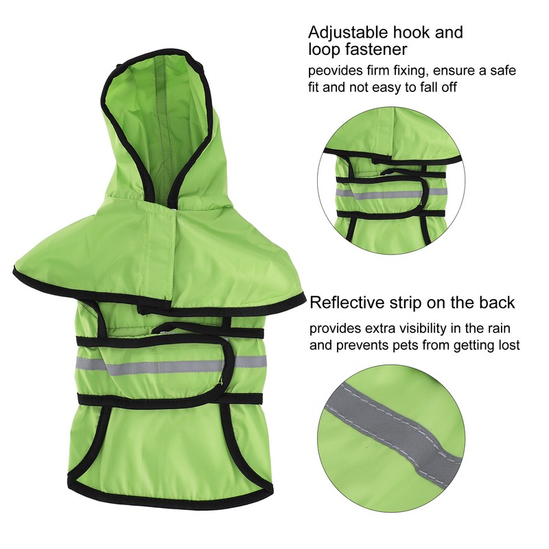 Dog Raincoat Polyester Pet Rain Cape Jacket Reflective Stripe Waterproof