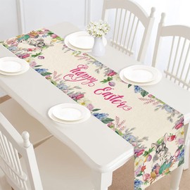 2 Pack Easter Egg Rabbit Bunny Easter Table Runners, Spring Table Runner Seasonal Holiday Kitchen Dining Home Table Easter Decorations, Easter Tablecloth, 13x72inch