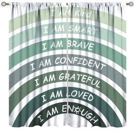 YungHo Boho Rainbow Curtain, Classroom Book Center Calming Corner Playroom Decor, I Am Kind Smart Brave Home Girls Room Blackout Window Treatment, Green 21" W x 45" L x2【Decor】