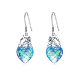 Ocean Theme Mermaid Jewellery 925 Sterling Silver Tortoise Dolphin Crab Shell Wave Bat Octopus Pearl Anchor Rudder Maritime Earrings for Women, Sterling Silver