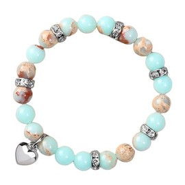 Natural Stone Powder Zebra Stone Bead Bracelet Love Pendant Crystal Bracelet (Blue3, One Size)
