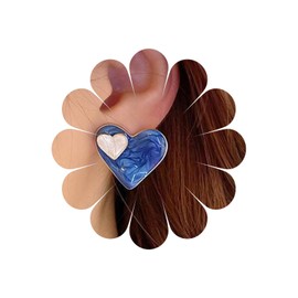 Blue Big Heart Stud Earrings Golden Plated Double Hearts Stud Eardrop Earrings Large Heart Drop Earrings Blue Exaggeration Earrings Jewelry For Women And Girls (KleinBlue)