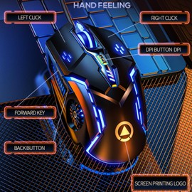 CHONCHOW - mouse para juegos con cable, sensor óptico de 3200 DPI, iluminación RGB, 6 botones mecánicos, ergonómico, compatible, ligero y duradero para PC/portátil/Mac, color negro