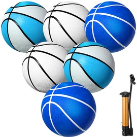 Seenelling 6 Pack Pool Basketball 7 Inch Water Basketball Bulk with Pump Size 3 Mini Ball Summer Pool Water Games for Pool Indoor and Outdoor Mini Ball Holder Waterproof Party Favors