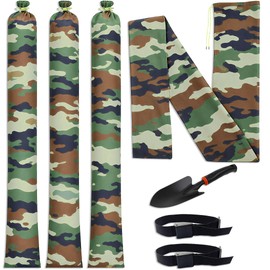 Long Camo Sand Bags for Floods Woodland Camouflage with Reflective Strips Elastic Bands and Handles for Easy Transportation Reusable and Used for Flood Barrier of Garage Doors Windows (4, 6feet)